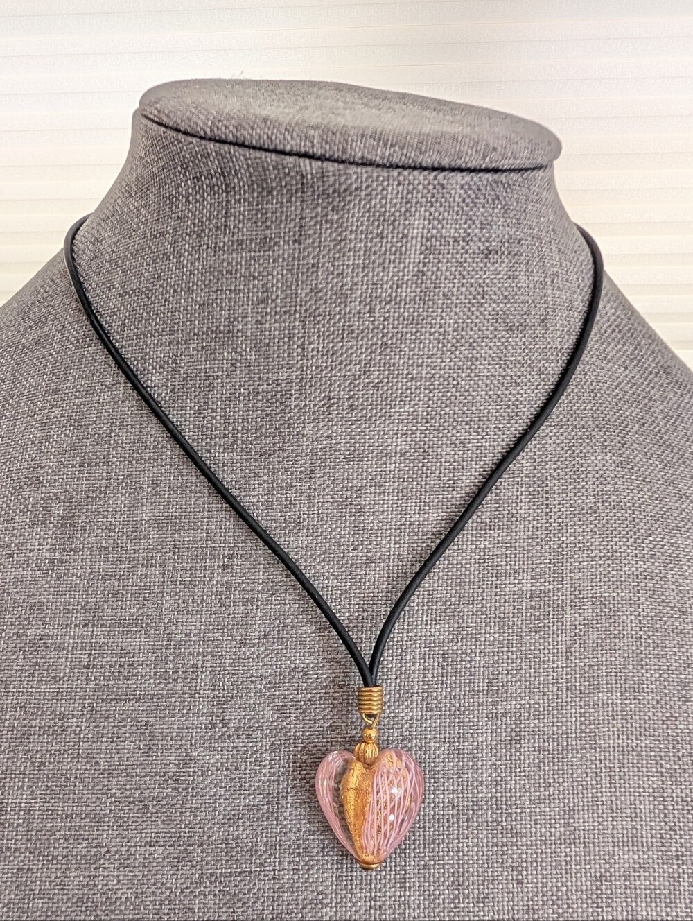 Vintage Murano Art Glass Heart Boho Unique Rare Feminine Cord Necklace
